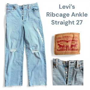 Levi's Ribcage Ankle Straight Button Fly Distressed Jeans Women's 27